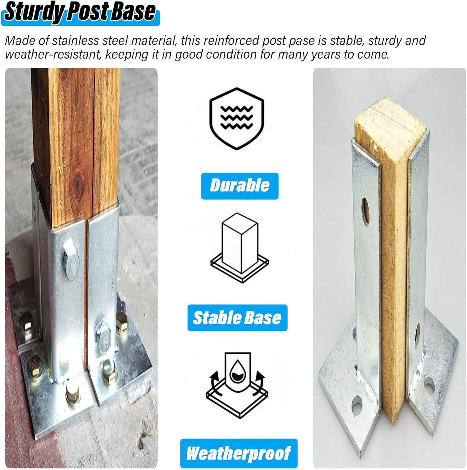 Adjustable Pergola Post Base (4 PCS) - Heavy Duty Wood Fence Anchor Bracket for Porch Railing, Stair Handrails & Mailbox Support - Durable Post Repair Solution