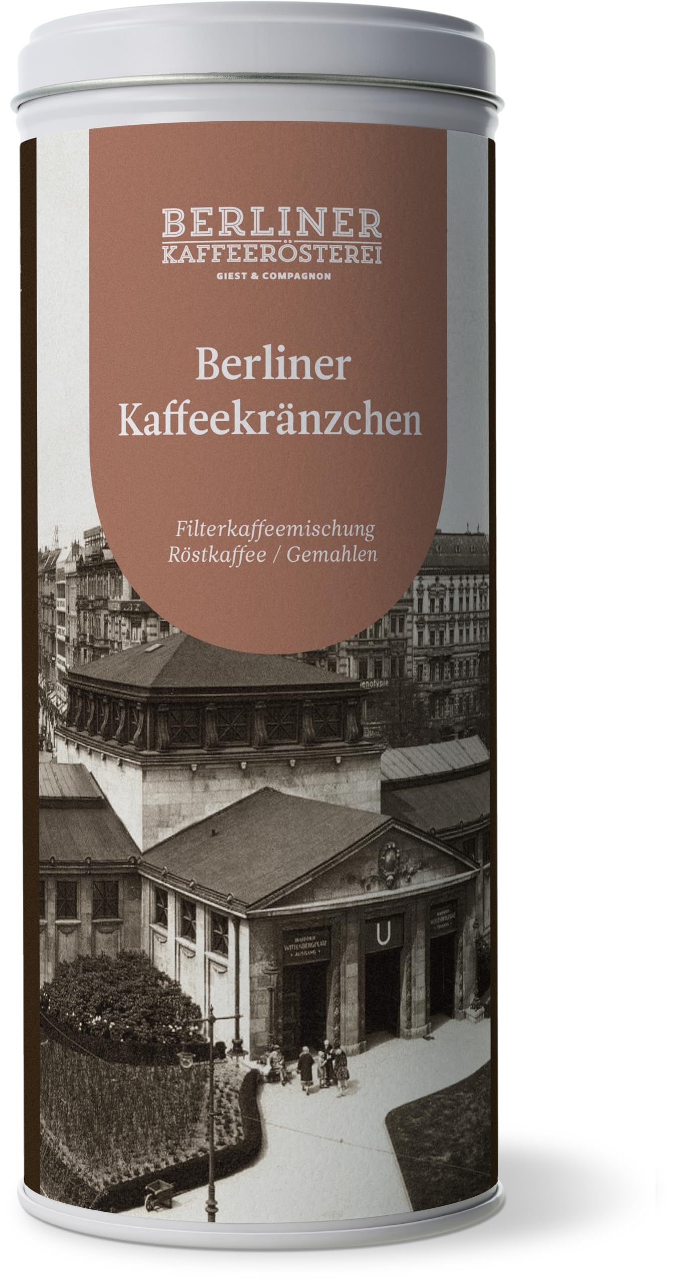 Berliner Kaffeerösterei - Berliner Kaffeekränzchen (125g / gemahlen) mit Doppeldeckeldose, Röstgrad Kaffee: mittel, 100% Arabica Bohnen, Aromaprofil: Nussig/Süß/Würzig