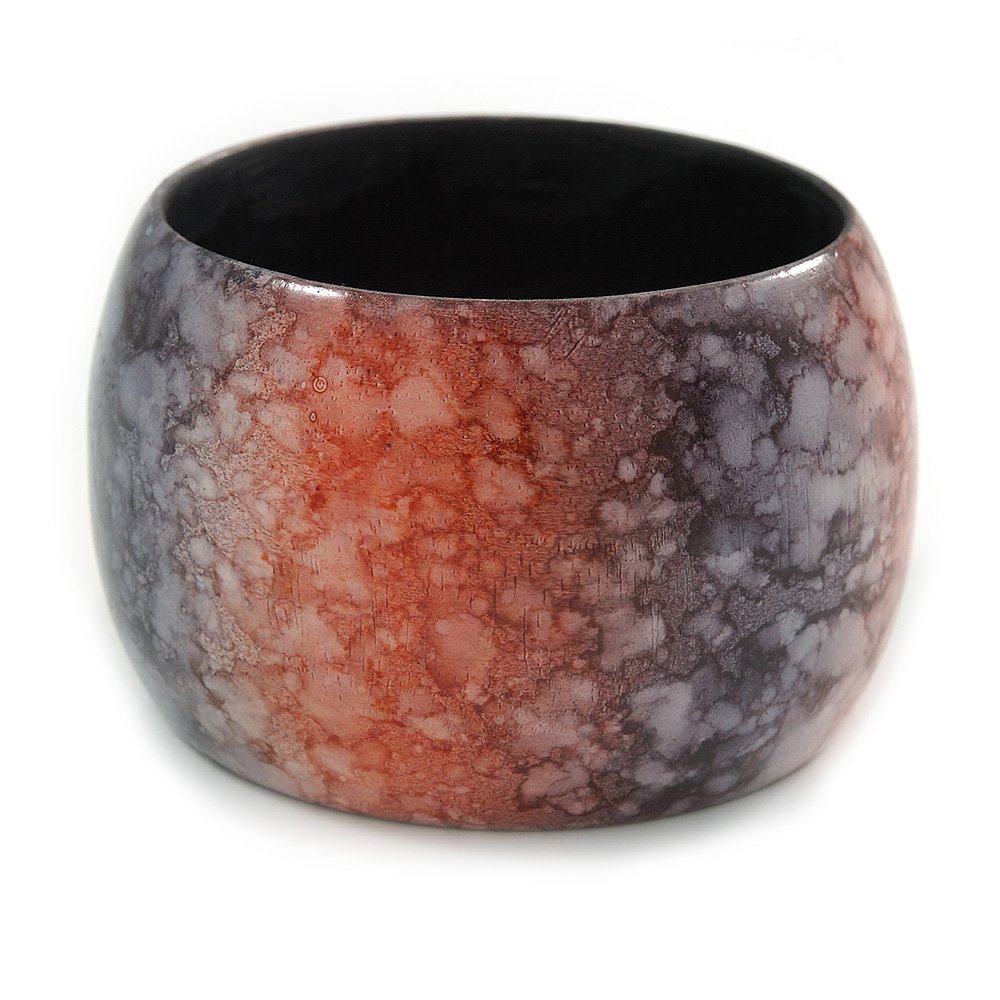 AvalayaChunky Wide Black/Red Marble Effect Wood Bangle Bracelet - 20cm L/Large