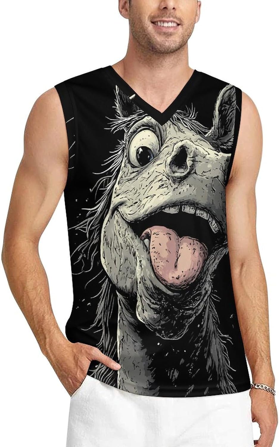 Crazy Horse Men's V-Neck Basketball Tank Top Sleeveless Workout Tank Shirts Gym Fitness Tees Vest