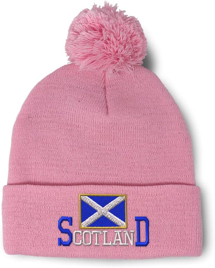 Speedy Pros Pom Pom Beanies for Women Scotland Country Flag Scottish Embroidery Skull Cap Winter Hats for Men 1 Size