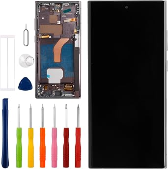 [US Version][with Frame] Vvsialeek New LCD Touch Screen Digitizer Assembly for Galaxy S22 Ultra [6.8 inch] with Technical Repair Tools Kit- Fingerprint Function