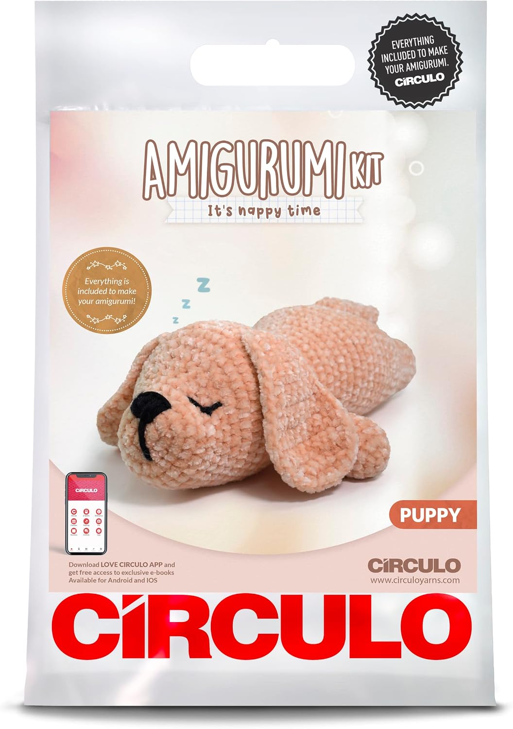 Circulo Amigurumi Crochet Kit - It's Nappy Time - All Included, Easy Instructions - Crochet Kit for Beginners - Crochet Set - Animal Crochet Kit, Premium Amigurumi Yarn for Crocheting – Puppy