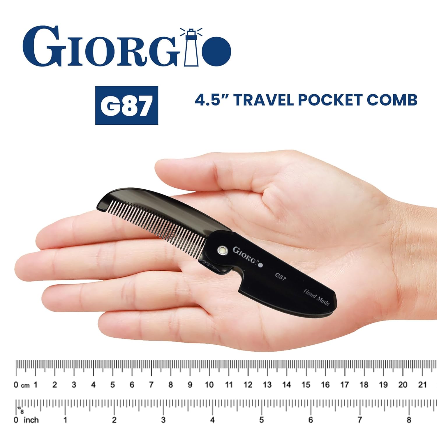 Giorgio G87 Folding Mustache and Beard Comb, Small Pocket Comb for Men,Fine Tooth,Handmade, Saw-cut, Hand Polished,Pocket Styling Combs for Everyday Grooming and All Type of Hair Care (Black Graphite)