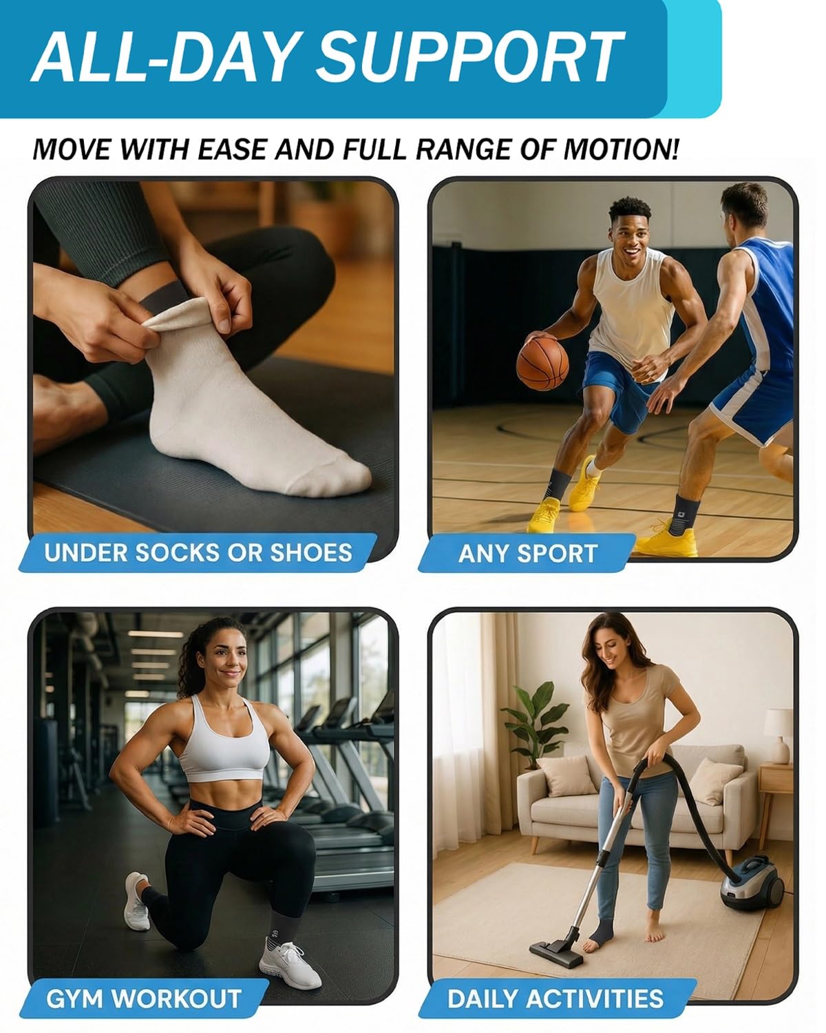 4-Pack Ankle Brace Compression Support Stabilizer Lace-Up Sports Basketball Sprain Recovery Adjustable Foot Ankle Orthopedic Grade Tendonitis Protection for Men & Women(Gray) - 5