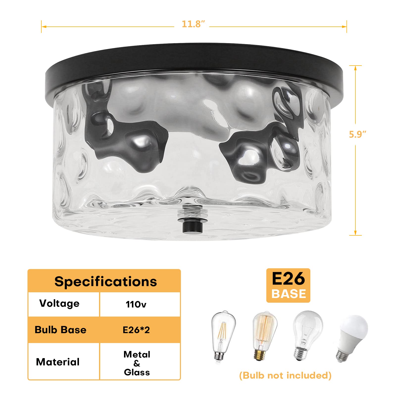 2-Light Flush Mount Ceiling Light Farmhouse Kitchen Island Ceiling Light with Bubble Glass Close to Ceiling Light Fixture for Living Room Bedroom Foyer Hallway