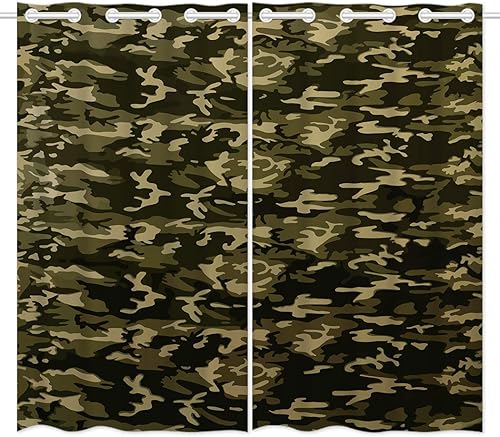 HommomH Cortinas de 42 x 84 pulgadas (2 paneles) con ojales en la parte superior para oscurecer la habitación, camuflaje camuflaje