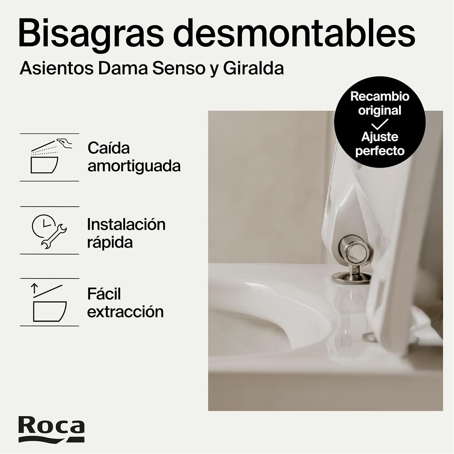 Roca AI0002100R - Conjunto de bisagras de asiento Dama Senso y Giralda desmontables, Pack - Analyse des détails et conception