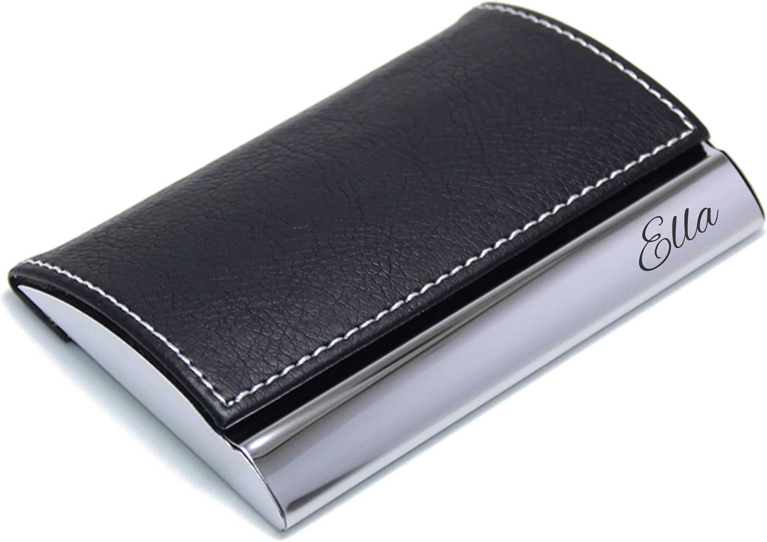 A & L Engraving Personalized Black & Silver Leatherette Stainless Steel Business Credit Card Case Holder Engraved Free - Ships from USA