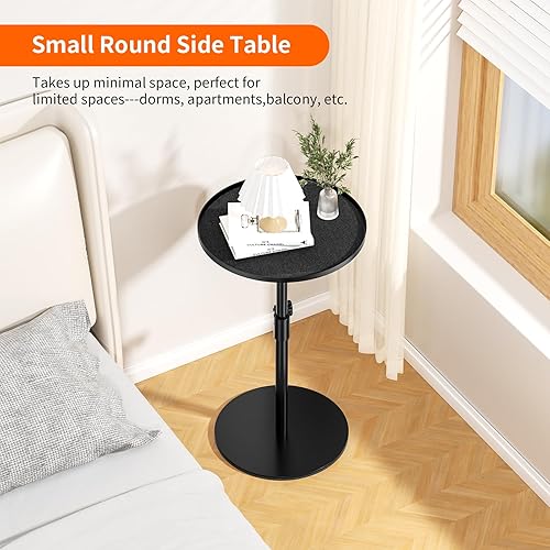 Miniatura 5 de Mesa auxiliar de metal, mesas auxiliares ajustables en altura para sala de estar, mesa auxiliar pequeña para espacios pequeños, mesa redonda para