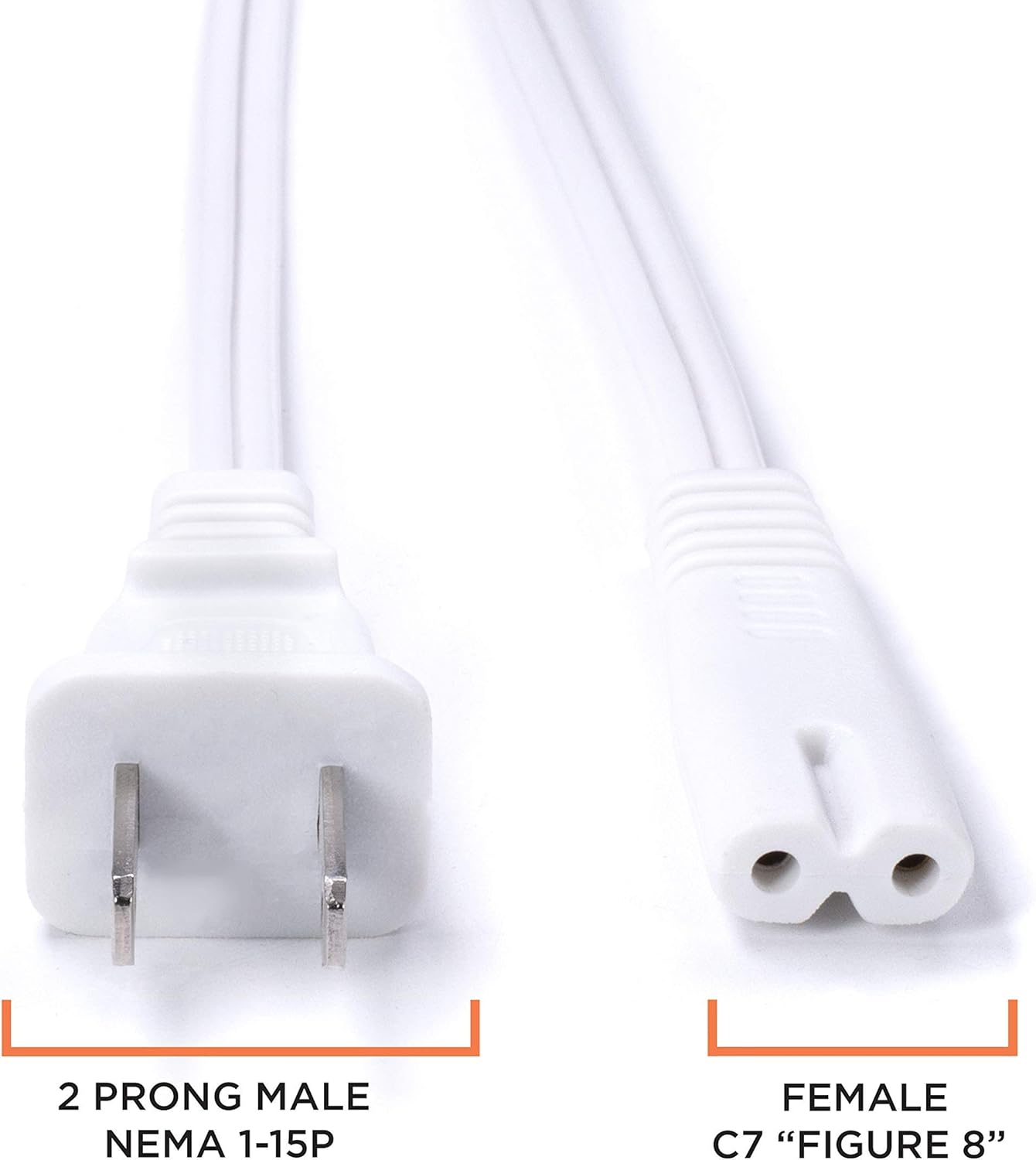 Suреr Brаndѕ Figure 8 Power Cord (2 Prong) with Premium Quality Copper Wire Core - Non Polarized for Satellite, CATV, Game & Sony - NEMA 1-15P to C7 / IEC 320 - UL Listed - White, 15ft Power Cable