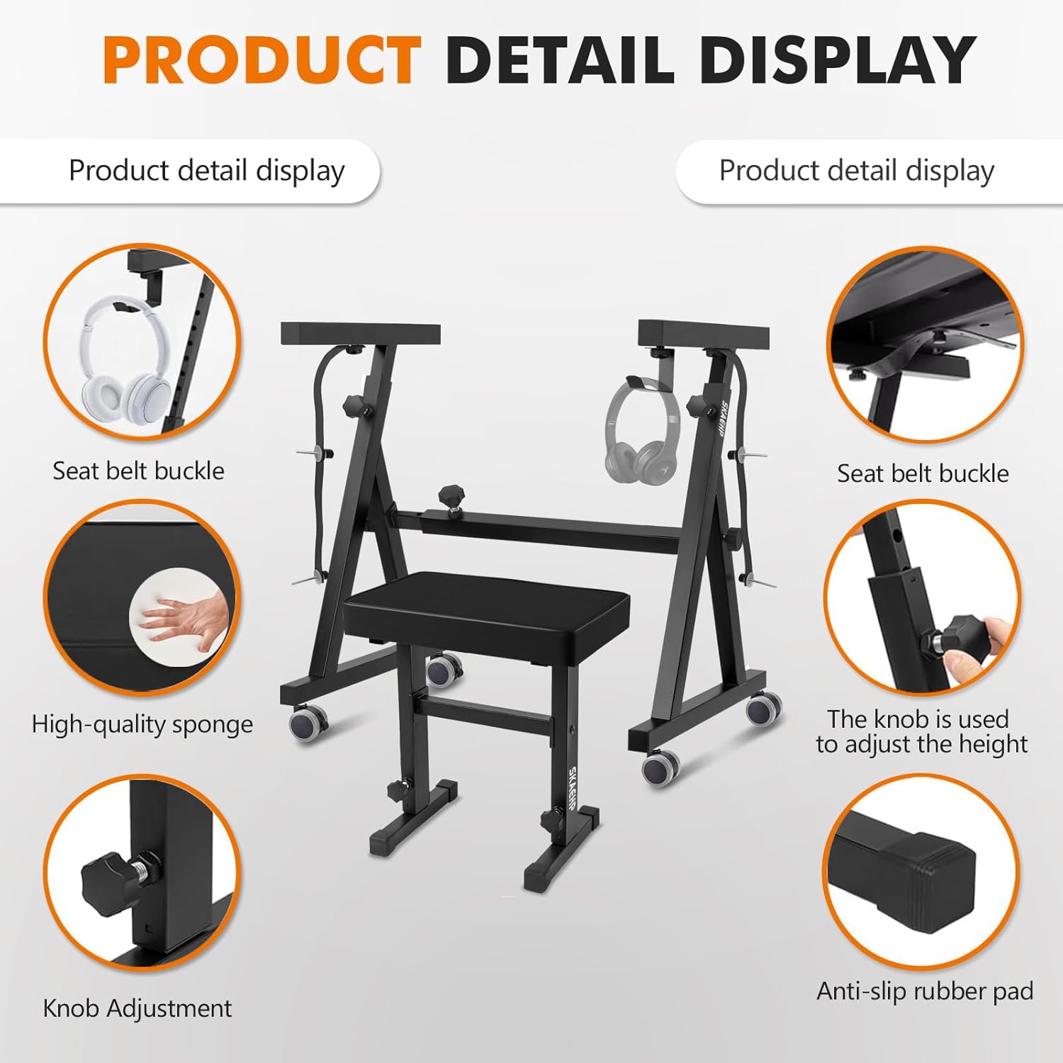 Stands Portable Heavy Duty Digital Piano Stand & Bench Set - Adjustable Keyboard Music Stand & Seat for 61-88 Key Electric Pianos (Black)