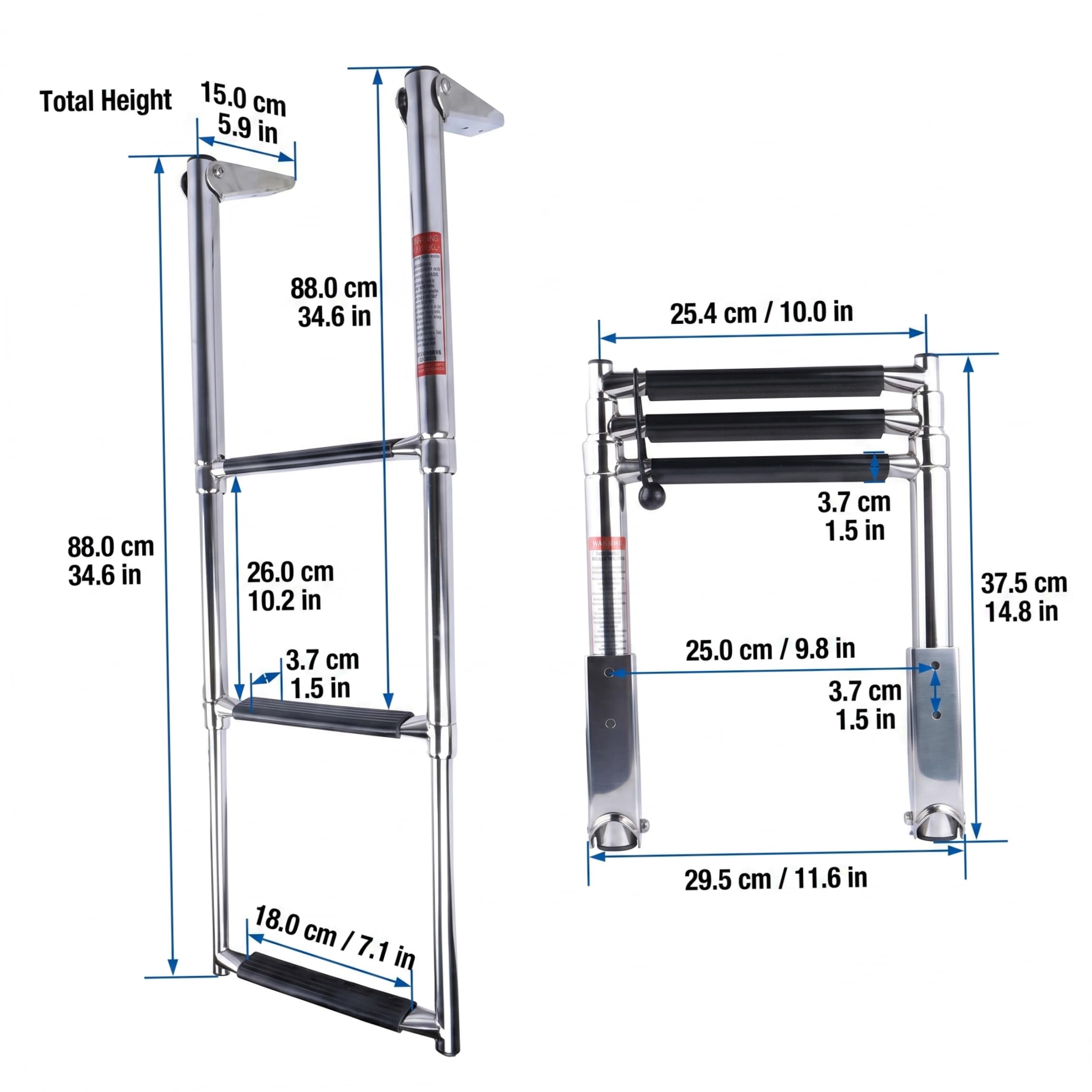 Escalera telescópica para Barcos de 3 escalones, Escalera de Muelle Plegable de Acero Inoxidable con escalones Antideslizantes, Plateada