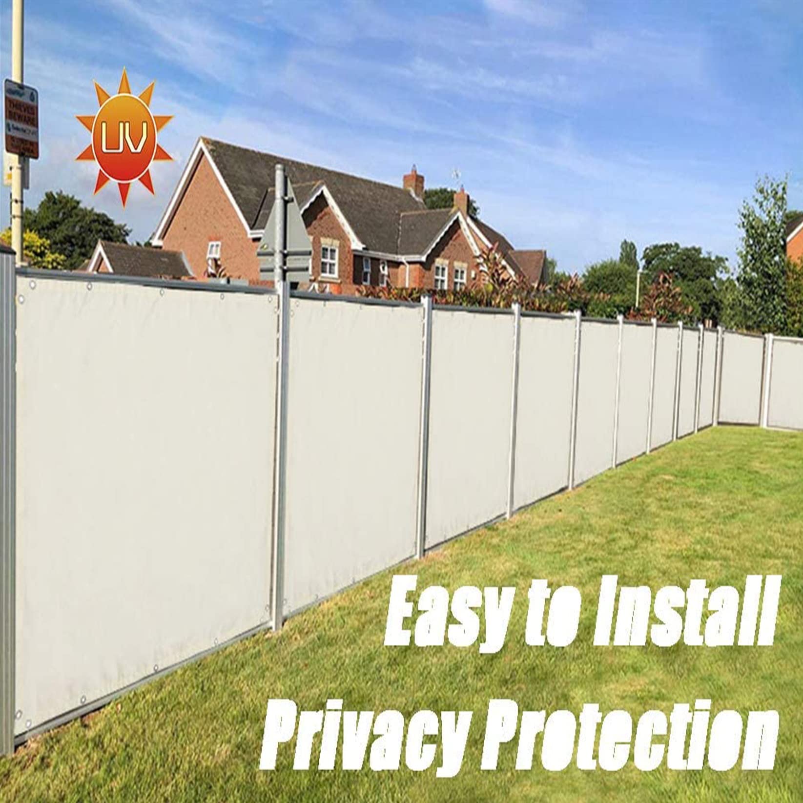 Osłona balkonowa, 0,8 x 5,5 m, ochrona przed promieniowaniem UV, panel przeciwsłoneczny z liną i aluminiowymi oczkami, jasnoszary