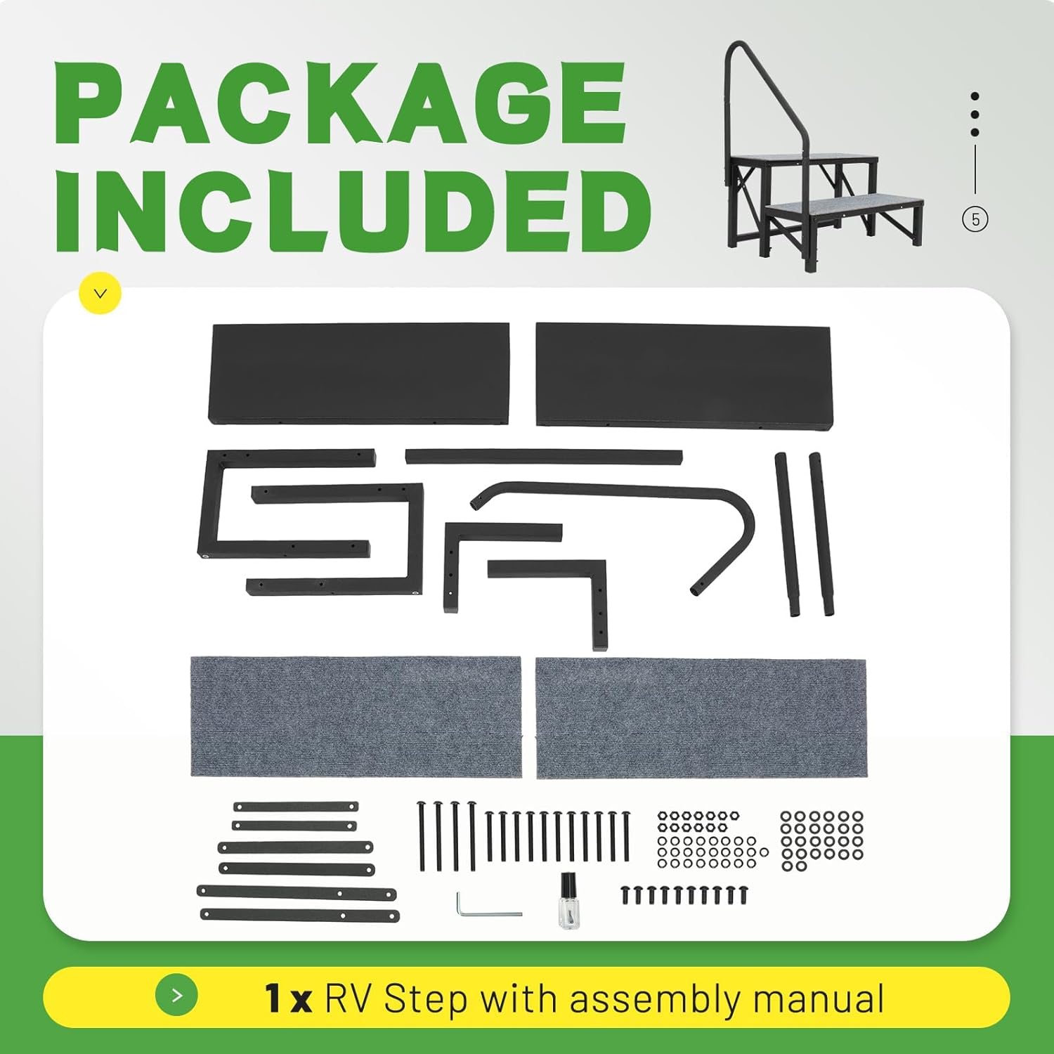 RV Stairs 2 Steps with Handrail Hot Tub Outdoor Stairs with Mats, Portable RV Steps for Camper Travel Trailers, Steel Travel Trailers Ladder Powder Coated+Textured