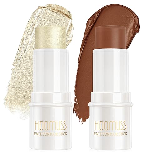 2 barras de maquillaje de contorno en crema, maquillaje Hightlighter + barra bronceadora, lápiz de contorno de crema impermeable, antiadherente, no