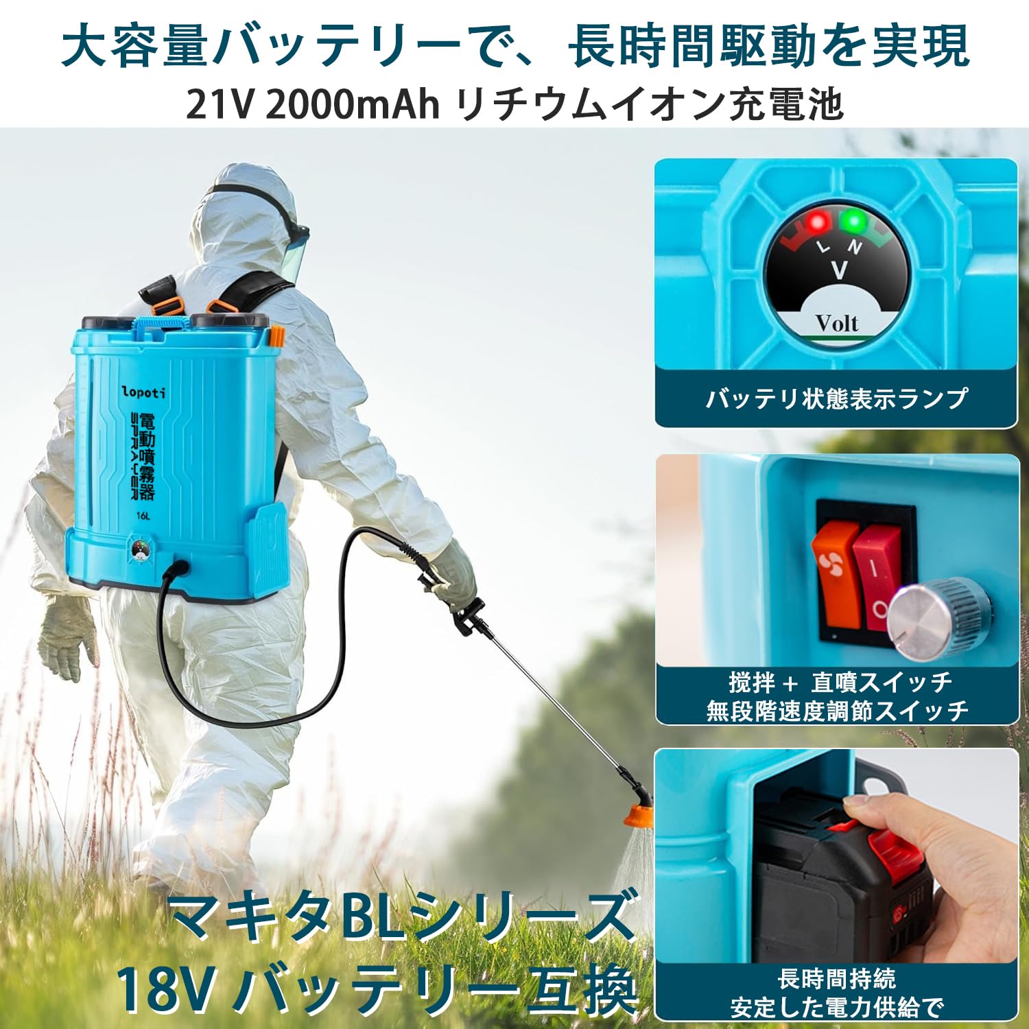 Amazon.co.jp: lopoti 電動噴霧器 背負い式 16/20L バッテリー式