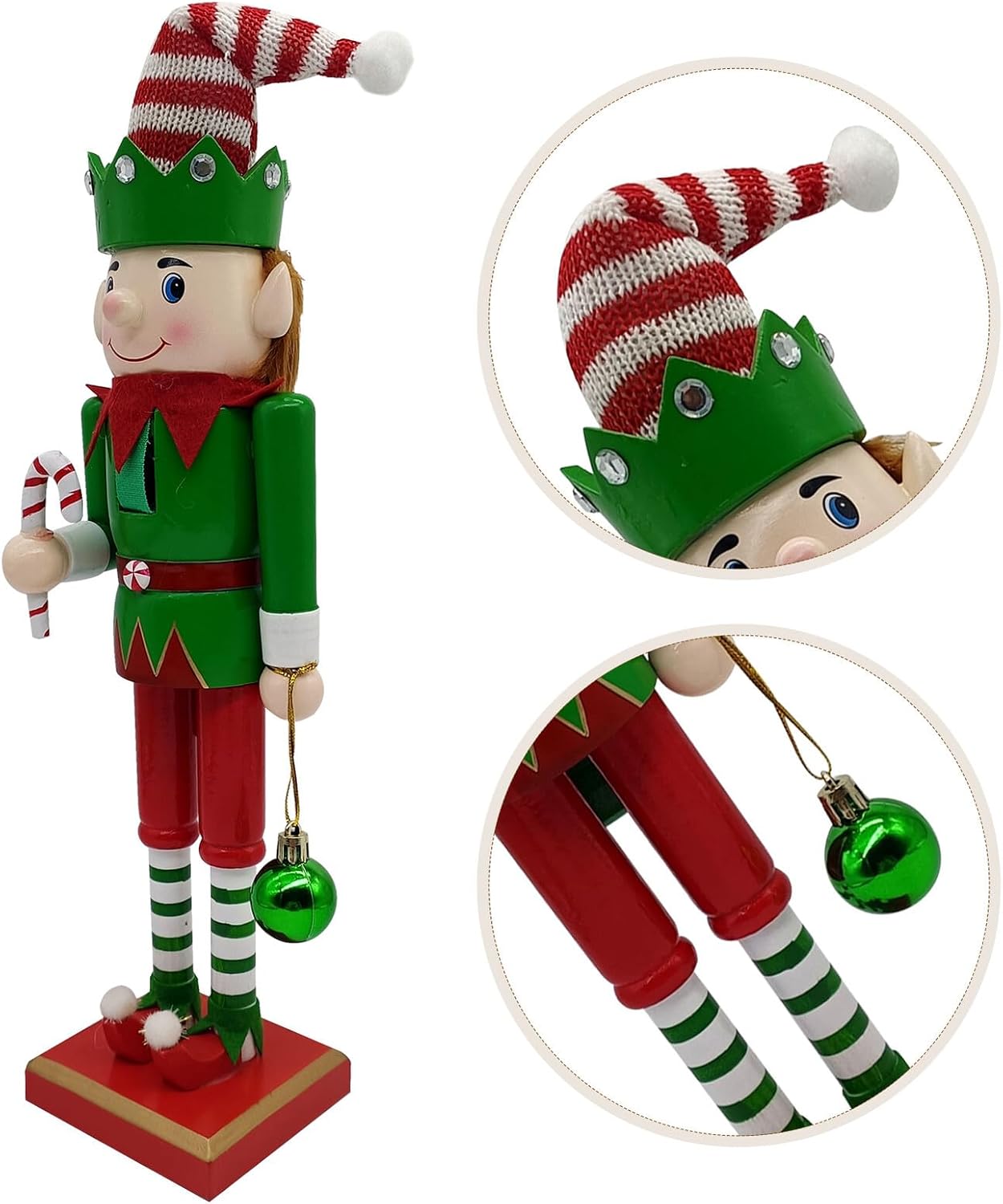 SHINEOFI Christmas Nutcracker Elf Figurine Mini Wooden Nutcracker Soldier Ornament and Snowball for Festive Tabletop and Shelf Holiday Décor