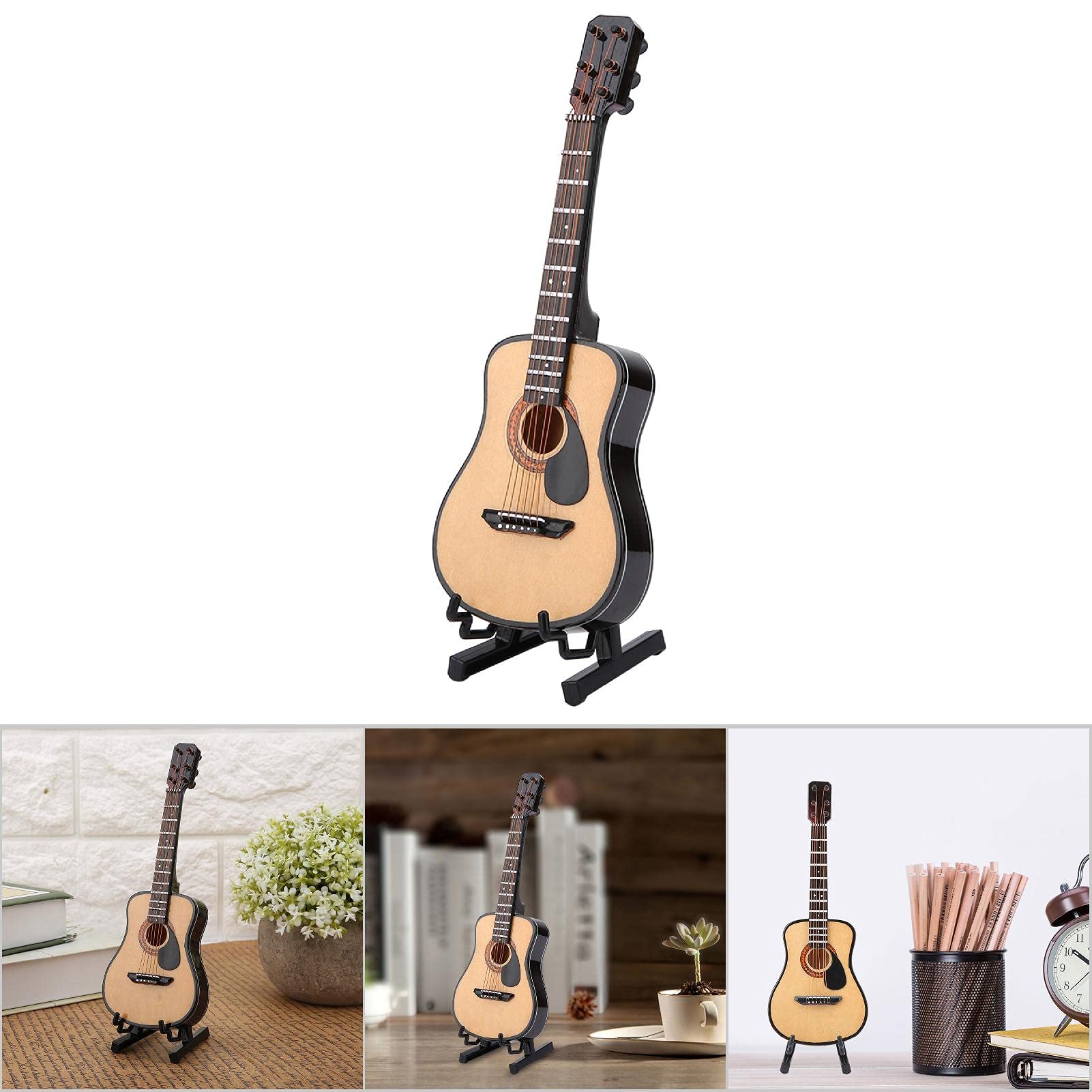 Decoración de Modelo de Guitarra, Modelo de Guitarra de Madera en Miniatura de Simulación Mini Modelo de Instrumento Musical Decoración del Hogar de Escritorio con Soporte para Niños Oficina(16cm)