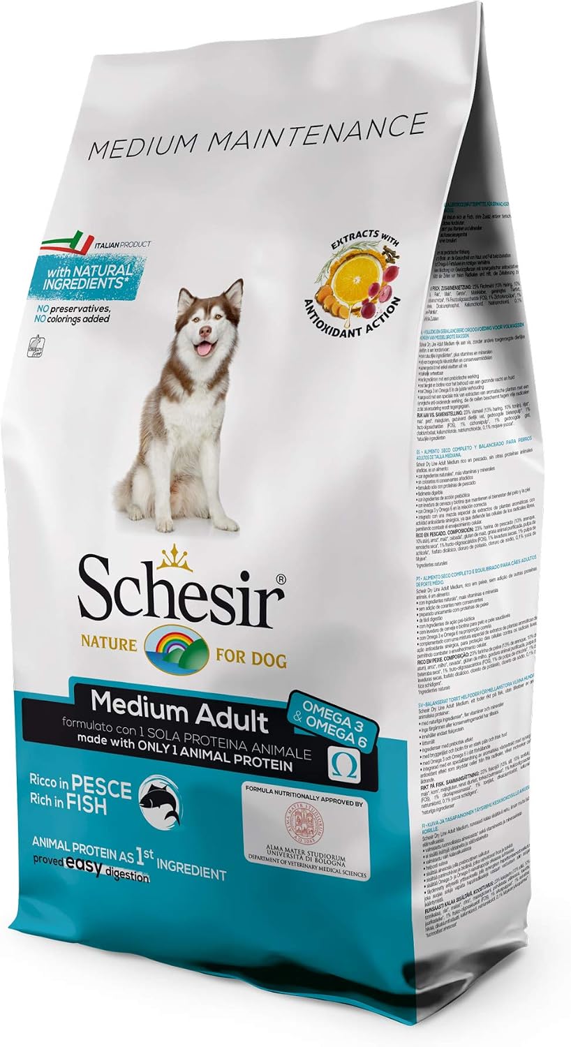 Schesir, Alimento Secco per Cani di Media Taglia al Gusto Pesce, in Crocchette - Formato Sacco da 12Kg