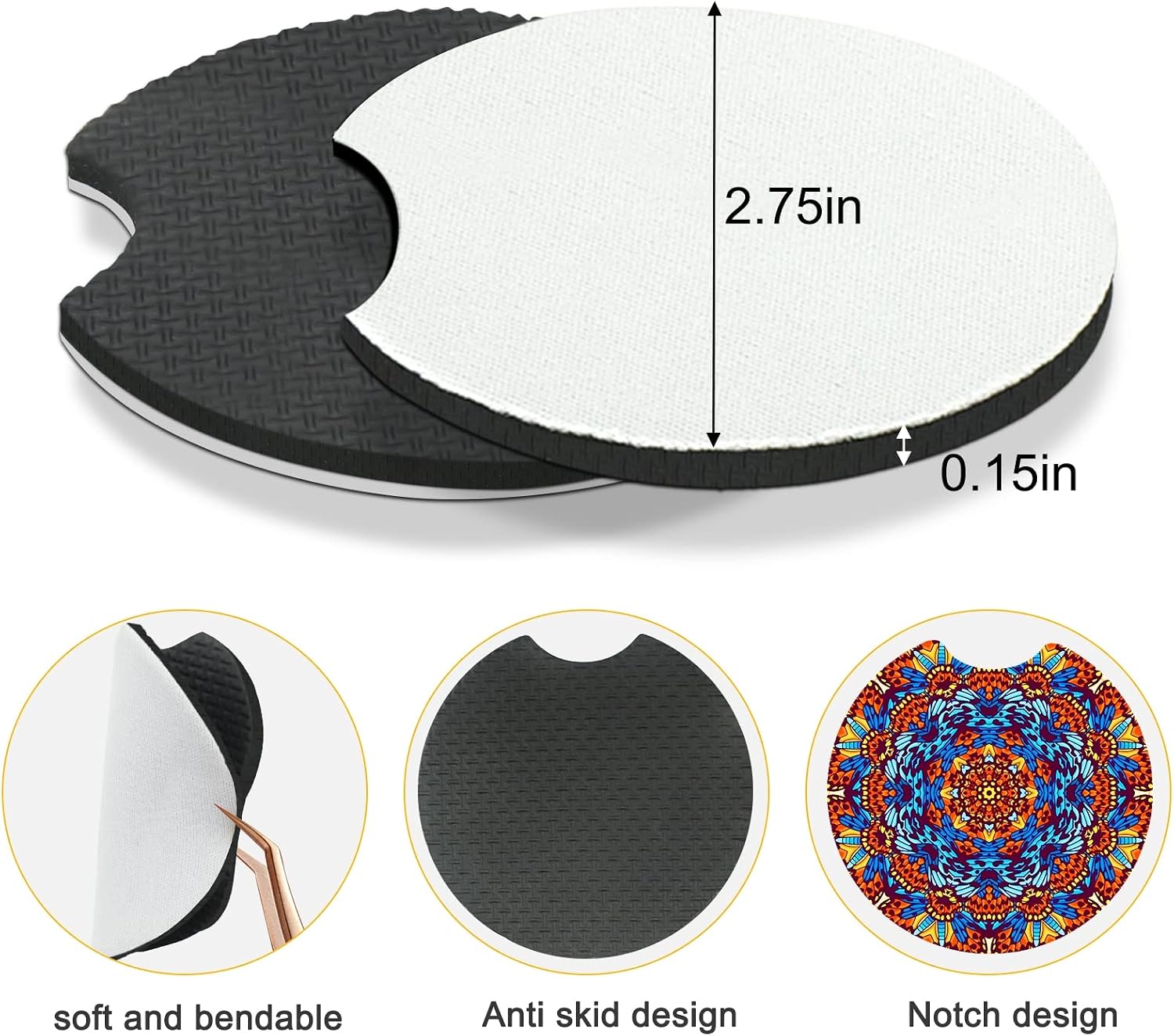 100Pcs Sublimation Blanks Products - Sublimation Cup Coasters Blanks 2.75 Inch for DIY Crafts Car Cup Coasters Painting Project Sublimation Accessories