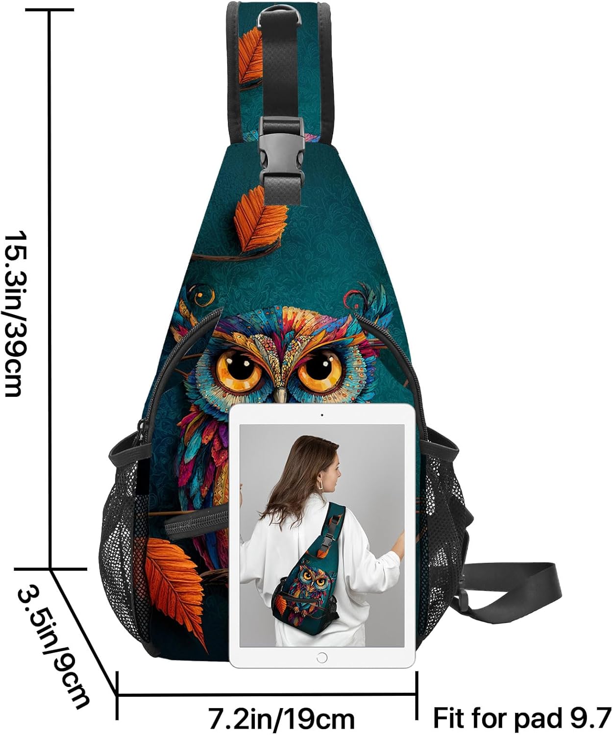 FyLybois Owl Sling Bag for Women Crossbody Backpack Lightweight Chest Daypack Fashion Shoulder Bags for Travel Hiking Biking - Image 3