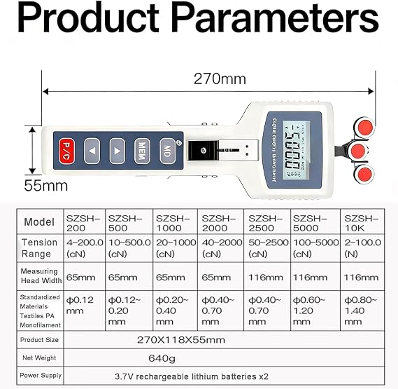 Professional Digital Cable Tension Meter with 3 Working Modes & 6 Units Conversion, USB Data Storage & Output, Portable Tension Gauge for Wire Filament Optical Fiber Test,5000CN