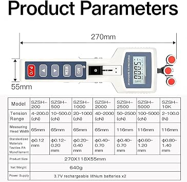 Professional Digital Cable Tension Meter with 3 Working Modes & 6 Units Conversion, USB Data Storage & Output, Portable Tension Gauge for Wire Filament Optical Fiber Test,5000CN