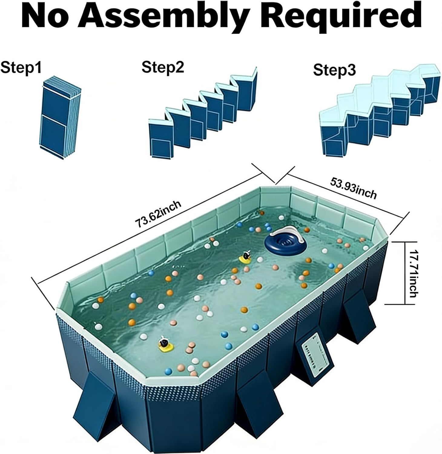 Foldable Non-Inflatable Swimming Pool, Portable Above Ground Pool with Rigid Composite Board, Seconds Setup, Puncture Proof, Quick Double Drain Pool for Family,Backyard& Camping，76" × 53" × 17"