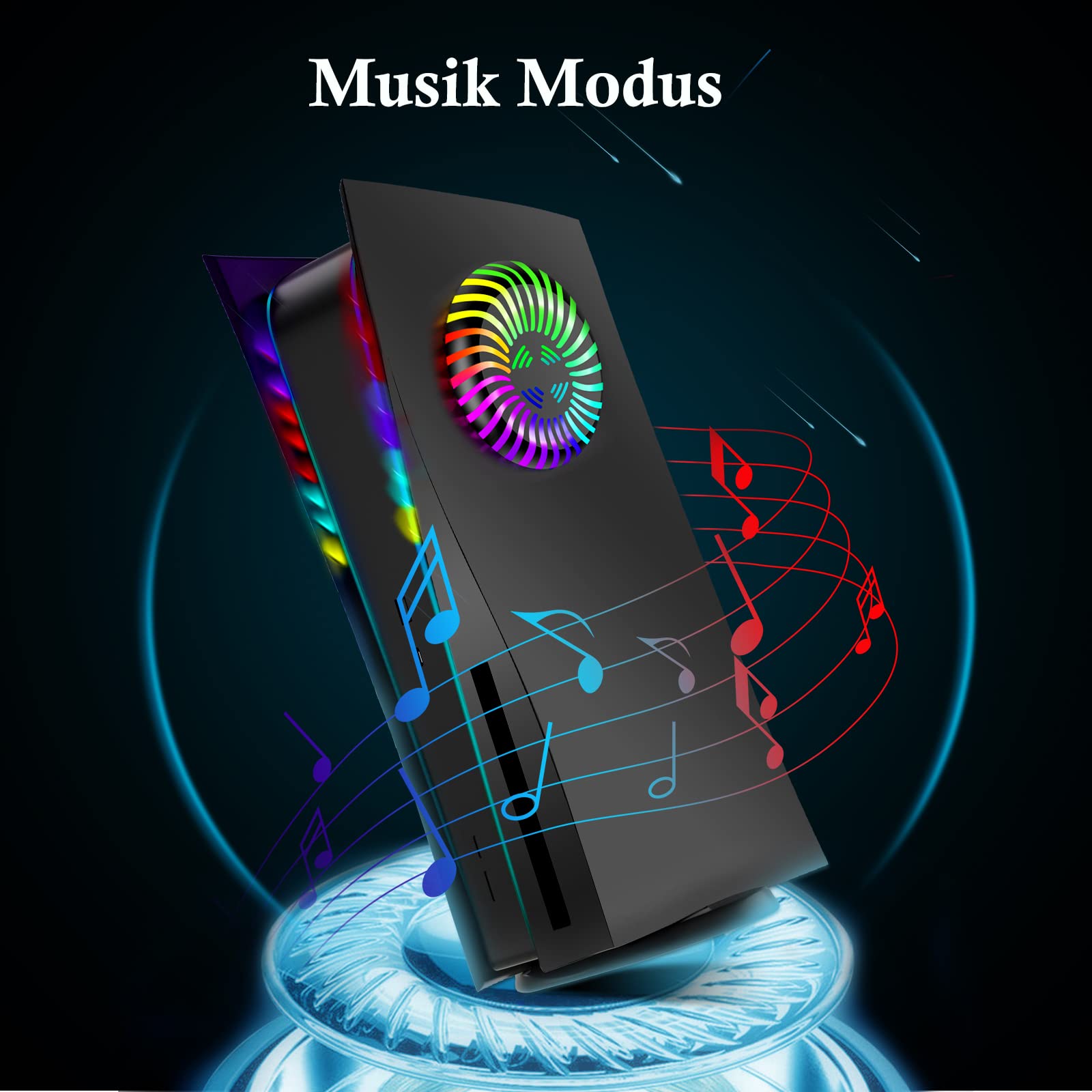 arVin Funda para consola PS5 con tiras de luz LED RGB, carcasa rígida a prueba de golpes con ranuras de aire de refrigeración, sincronización de música, 8 colores, 400 efectos (mando a distancia