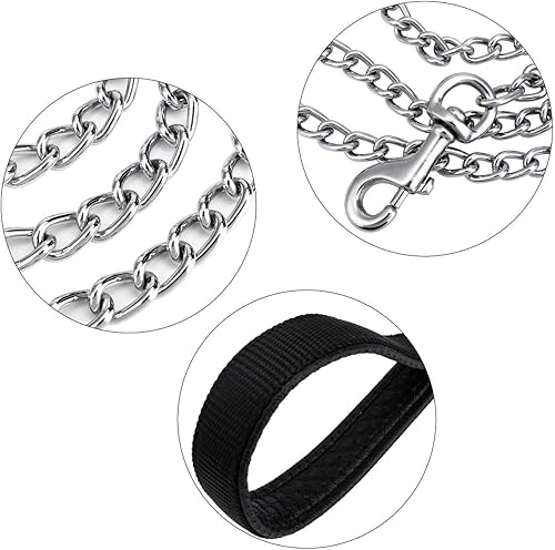 Miniatura 4 de Correa de metal para perros de 6 pies a prueba de mordidas, resistente y resistente, con asa acolchada para perros grandes y medianos