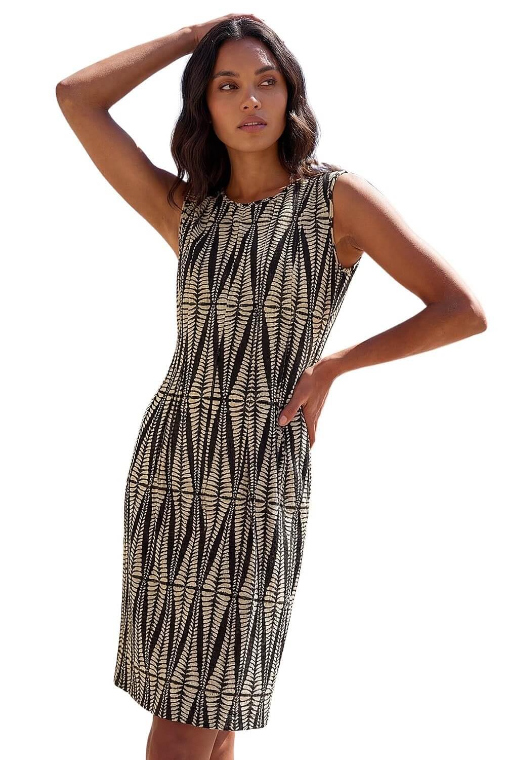 Roman Women's Black Abstract Print Panel Detail Dress In | Size: 18