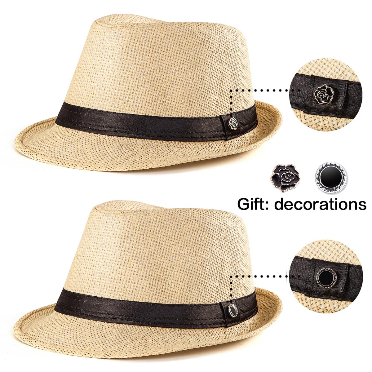 LADYBRO Sombreros Fedora de paja XL para hombre, verano, trilby, playa, viajes, Panamá, casual, 7 1/2