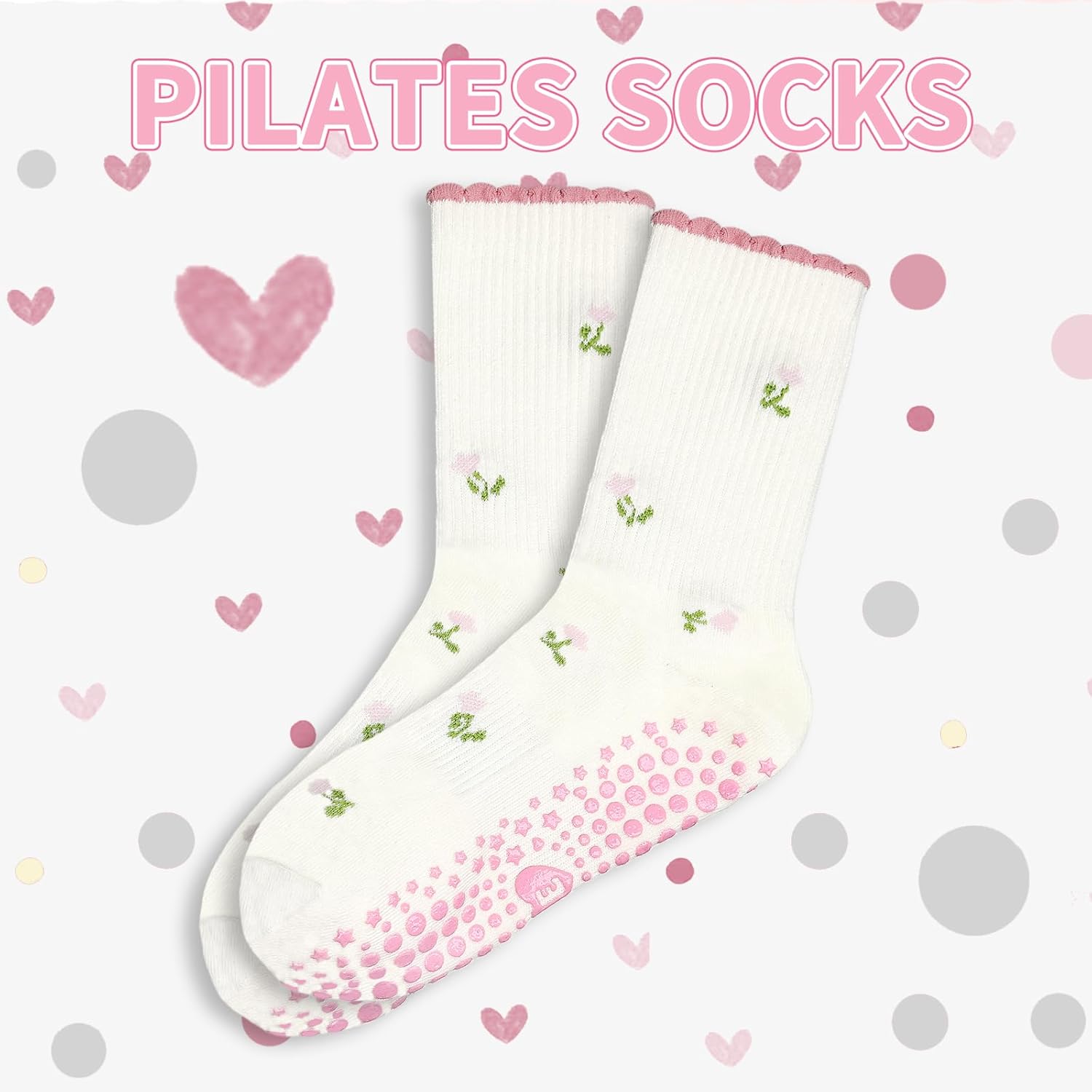 Pilates Crew Socks for Women Ruffle Grip Yoga Barre Cute Non Slip Sticky Workout Dance Sock - Image 5