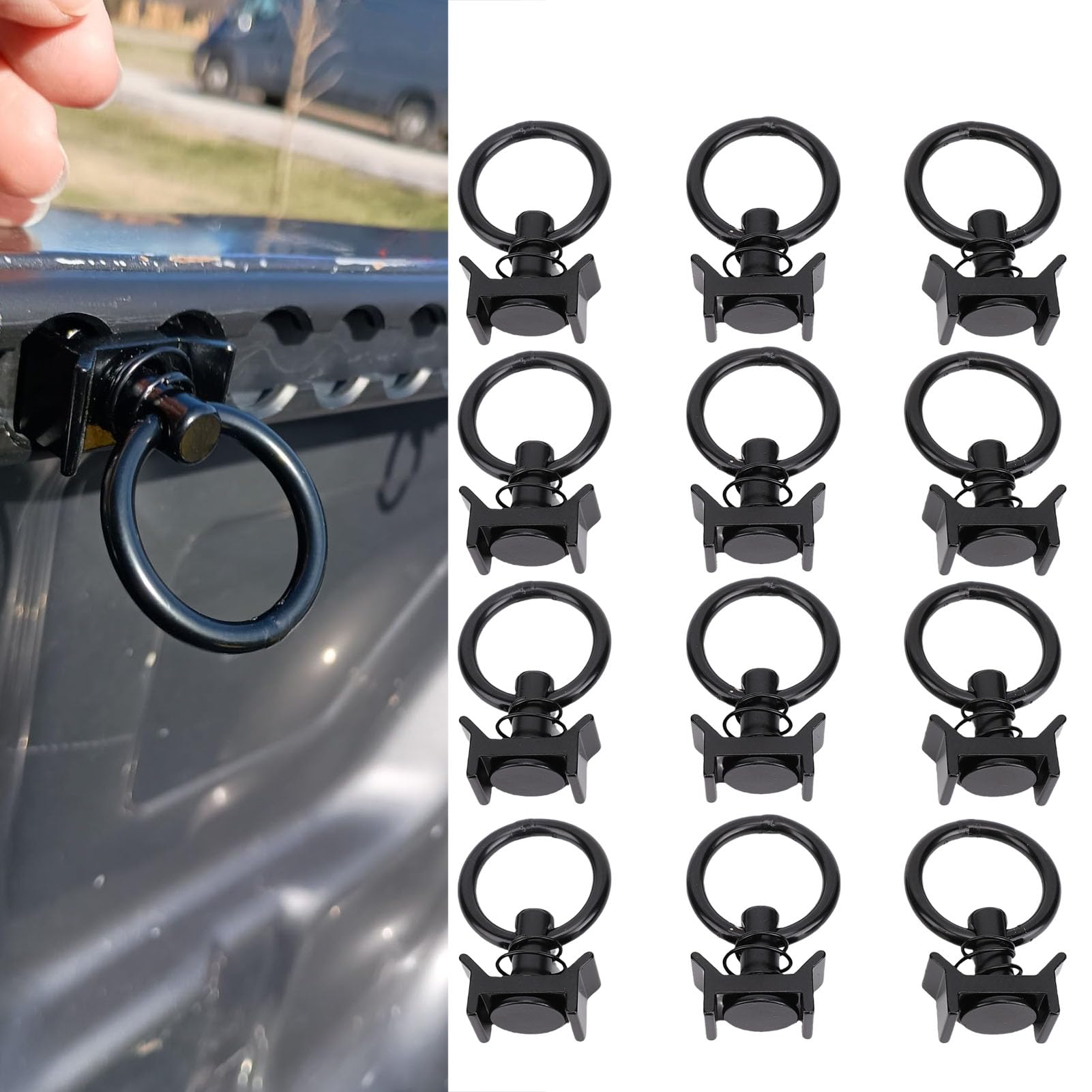 Fabater 12 Paquete L de Pista de Seguimiento único con Anillo Redondo, L Atar la Pista o Anillo para la Cama de Camión, Accesorios de Pista L, Capacidad de 4000 Libras, Negro
