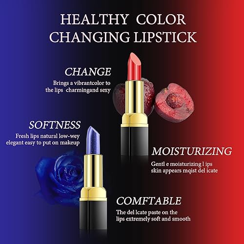 Miniatura 4 de Paquete de 2 lápices labiales azules brillantes, lápiz labial mágico que cambia de color, Labiales Magicos nutritivo bálsamo labial teñido (azul