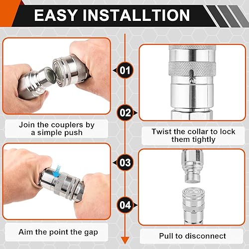 Miniatura 6 de 12 '' NPT Skid Steer acopladores hidráulicos, acopladores rápidos hidráulicos de cara plana con 2PCS cubiertas de polvo, accesorios hidráulicos de