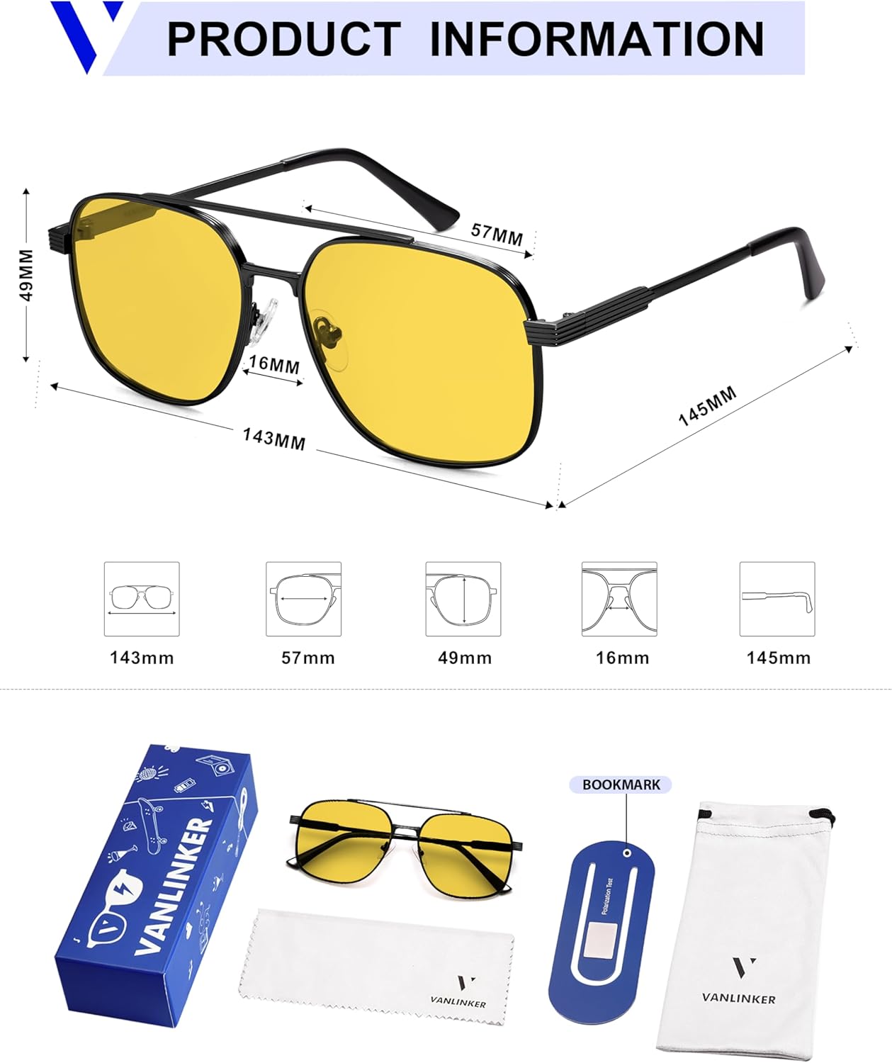 VANLINKER Polarized Trendy Aviator Sunglasses for Men Women Square UV Protection Shades VL9907 - Image 4