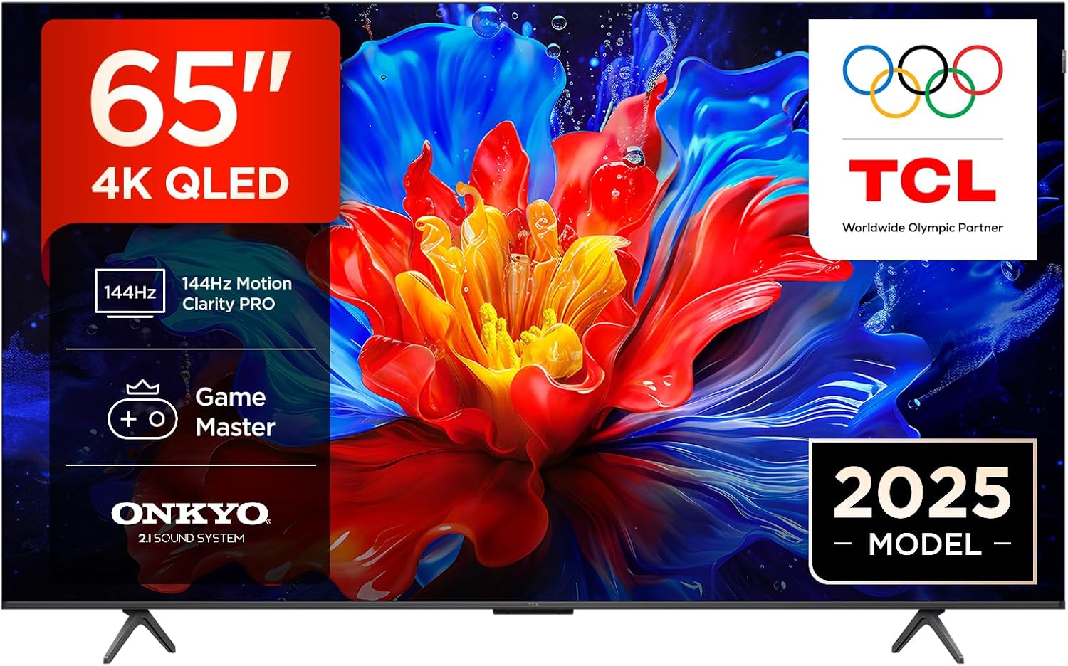 TCL 65P8K QLED 4K HDR Ultra HD 65" QLED TV with Google TV Technology (Dolby Vision and Atmos, Motion Clarity Pro 144Hz, FreeSync, Onkyo 2.1 Audio, Google Assistant Compatible)