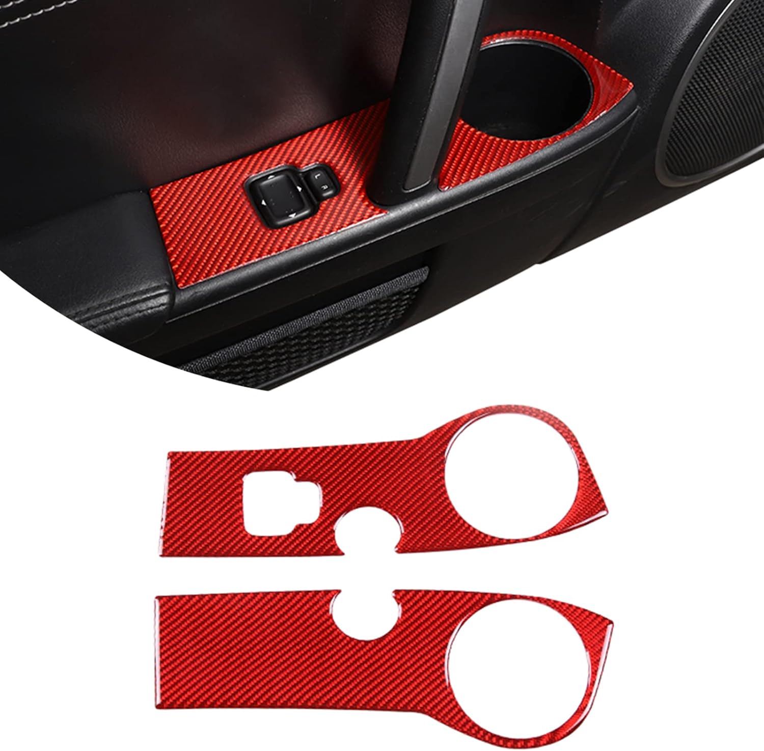 Soft Carbon Fiber 3D Sticker Car Door Cup Holder Panel Trim Sticker,for Mazda MX-5 NC RF Miata 2009 2010 2011 2012 2013 2014 LHD (Red Carbon Fiber)