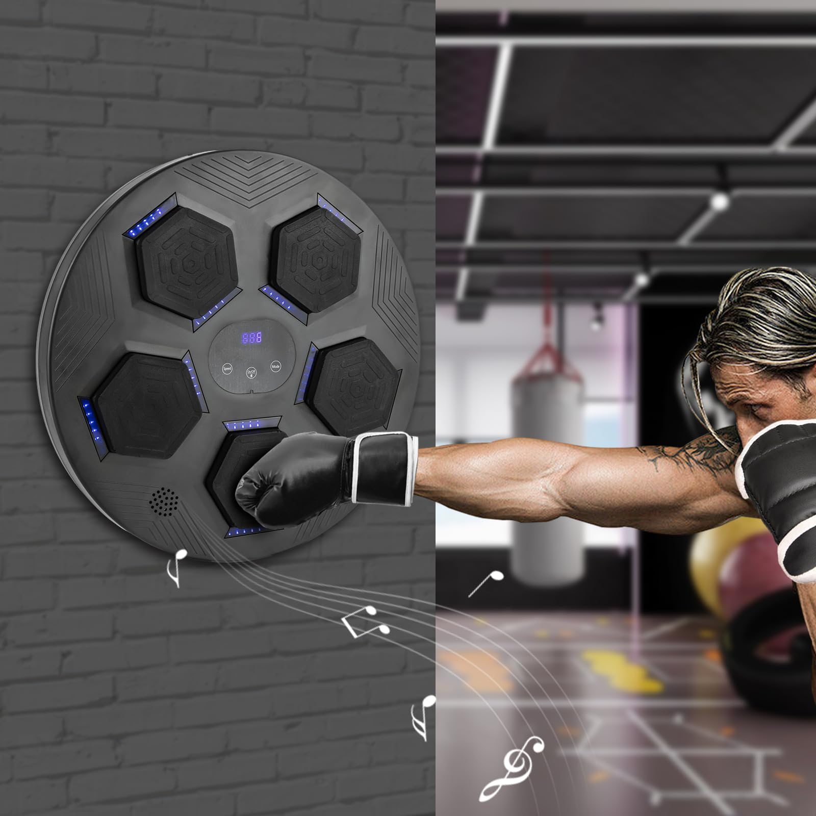 Music Box, macchina, bersaglio di boxe a LED a parete, macchina per boxe musicale Bluetooth elettronica, dispositivi per allenamento di boxe con guanti da boxe, per bambini, adulti, esercizi a