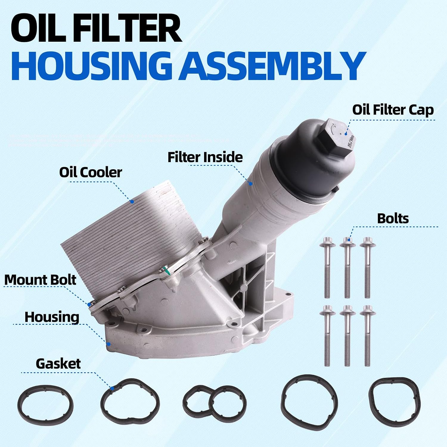 MITZONE Aluminium Oil Cooler Filter Housing Assembly Compatible with 2016-2024 BMW 340i 340i GT xDrive X3 X4 440i 440i xDrive 540i 540i xDrive 640i 740i 740i xDrive 3.0L Replace 11428583895