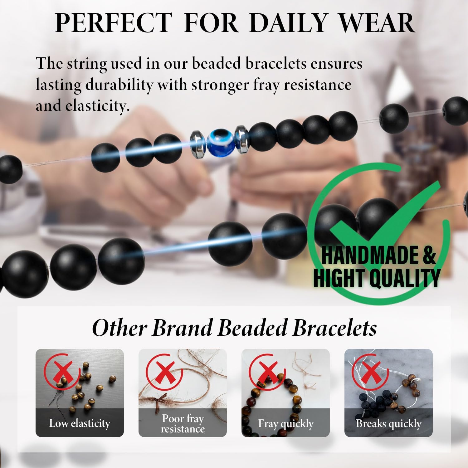 Evil Eye Bracelet Men’s Bracelet Set Multi - Tiger Eye/Matte Agate/Lava Rock Gifts for Birthday/Anniversary/Christmas - Image 6