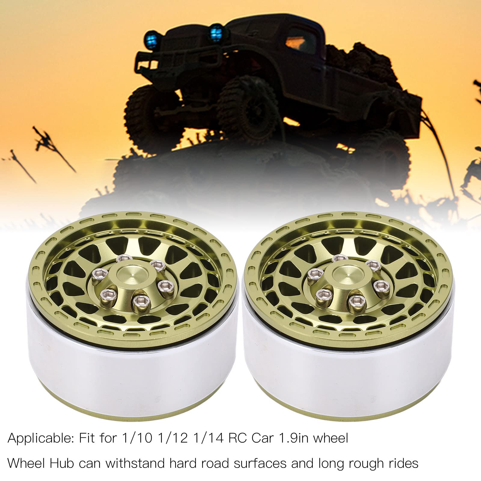 Piasta Koła Samochodowego RC, 4 Szt. Beadlock RC Piasta Koła Samochodowego Zestaw 1.9in Felga Ze Stopu Aluminium Do 1/10 1/12 1/14 Samochody Zdalnie Sterowane(Jasnozielony)