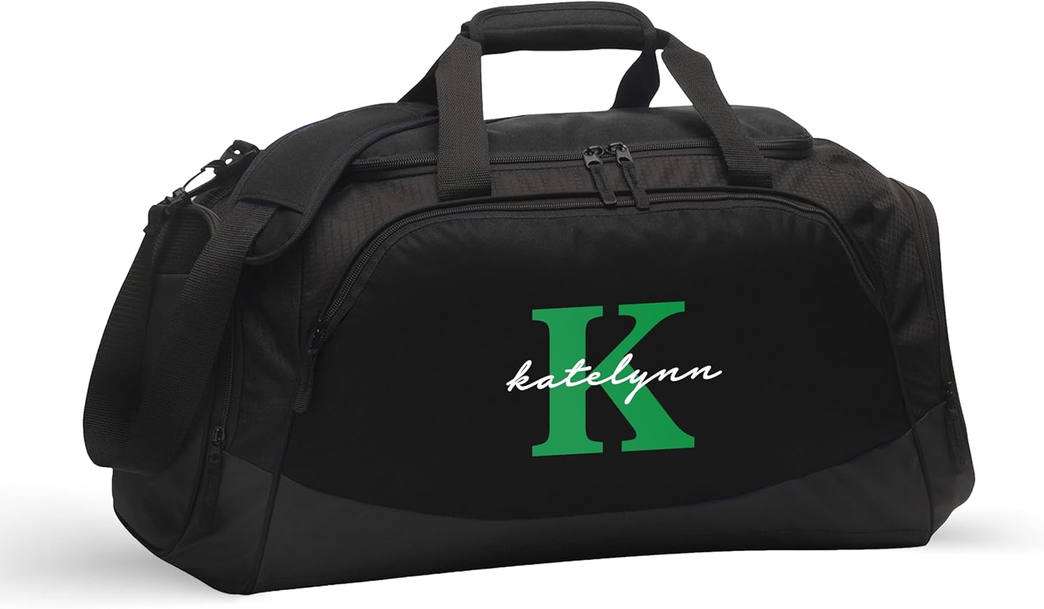 Personalized Gym Bag for Girls Teens Monogrammed Gym Bag Overnight Travel Bag for Girls Cute Initial Duffle Athletic Workout Bag with Shoe Compartment (Bag Only, Script Font, Black/Black)