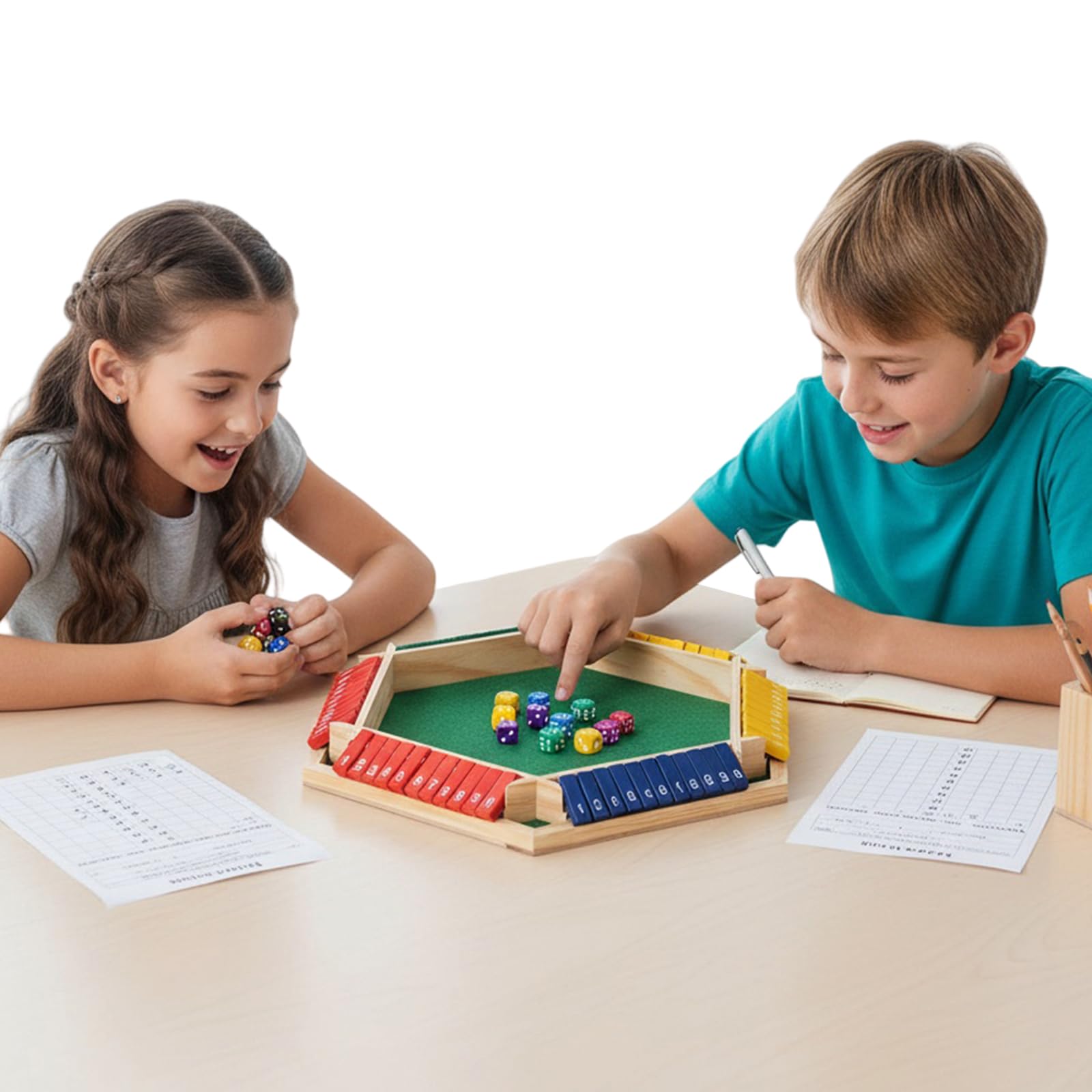 Gra Shut The Box 6 graczy, drewniana matematyka tradycyjna Pub planszowa gra w kości edukacyjna rodzina dla dzieci dorośli-Multicolor-2PCS