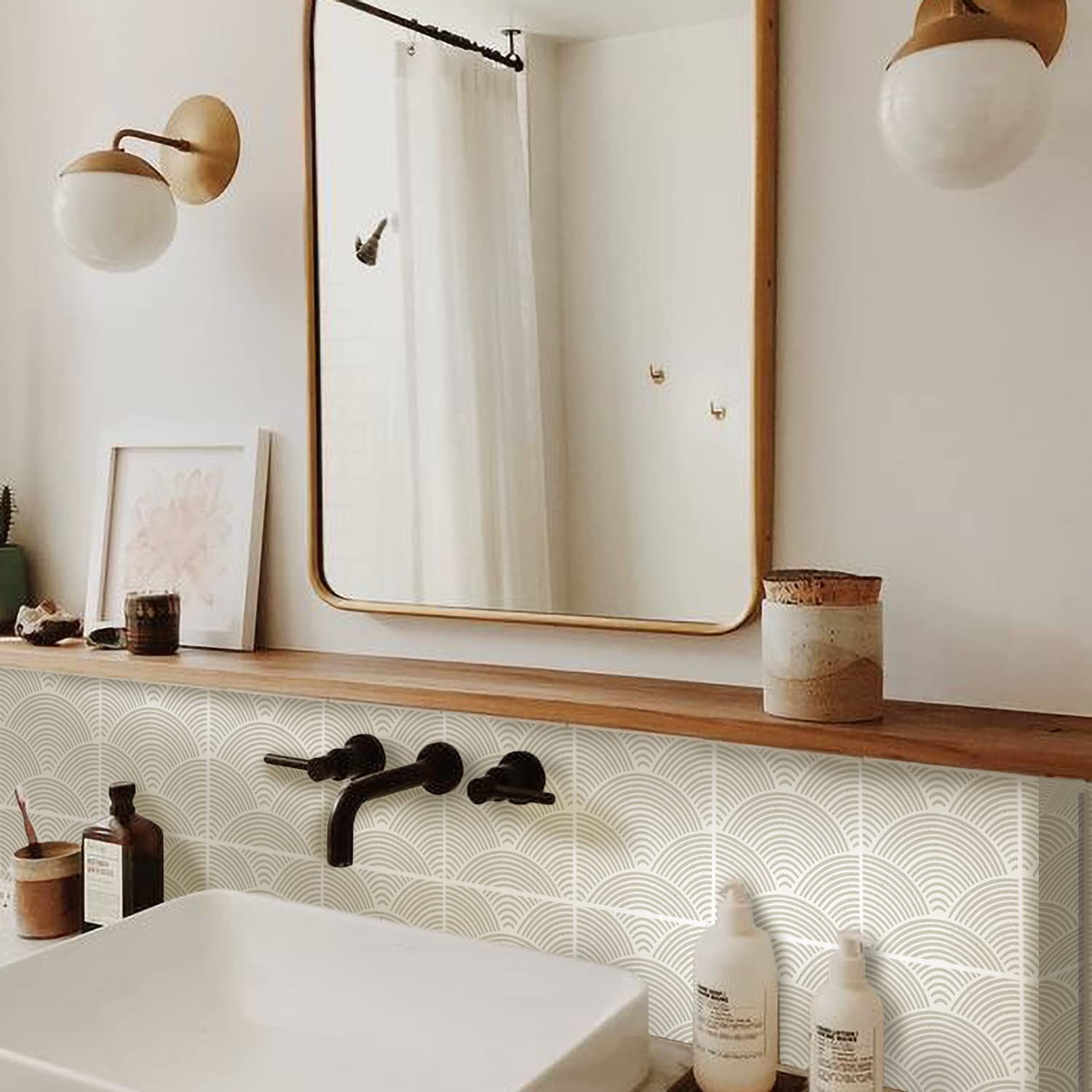 Alwayspon - Adesivo in vinile impermeabile per piastrelle, staccabile e autoadesivo, trasferibile per paraspruzzi, per cucina, bagno e soggiorno, adesivo murale in stile Boho, 20x20cmx10pz, marrone