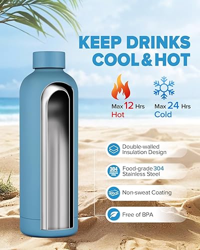 Miniatura 2 de Botella de agua aislada con tapa, botellas de agua reutilizables de acero inoxidable a prueba de fugas de 25 onzas para viajes, deportes, gimnasio,