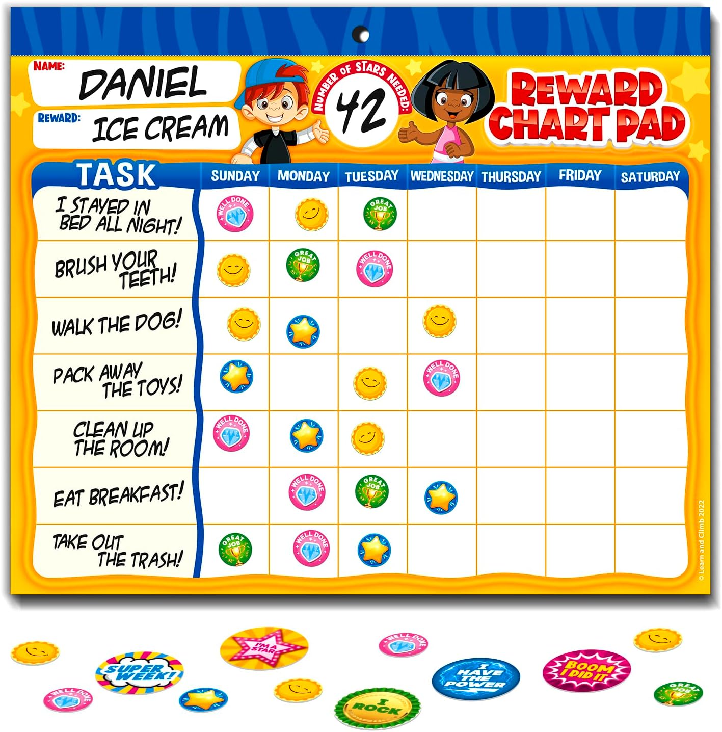 Learn & Climb Behavior Reward Chart System - Pad with 26 Chore Charts for Kids, 2800 Stickers to Motivate Responsibility Good Habits