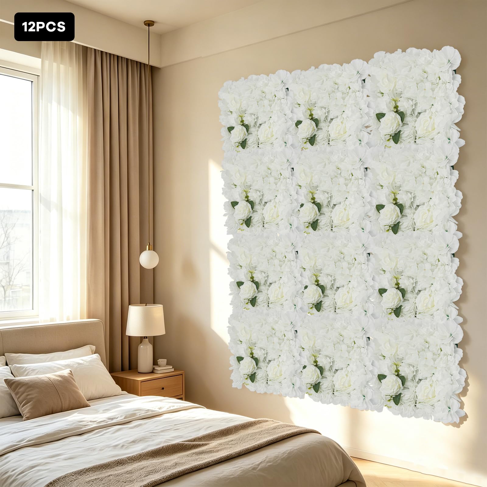Sfondo da parete con fiori artificiali, 12 pezzi, in seta